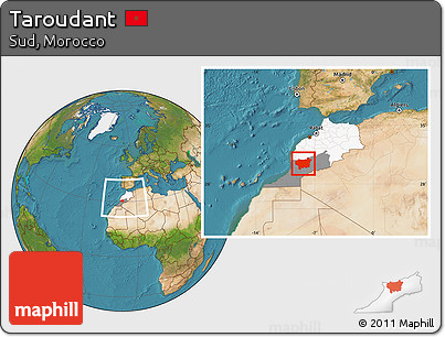 Satellite Location Map of Taroudant, highlighted country, highlighted parent region, within the entire country