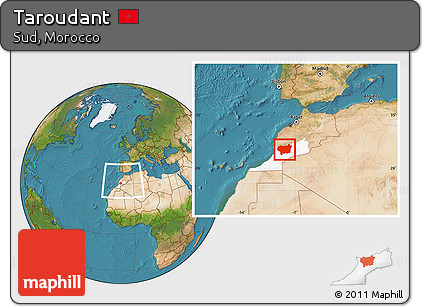 Satellite Location Map of Taroudant, highlighted parent region, within the entire country