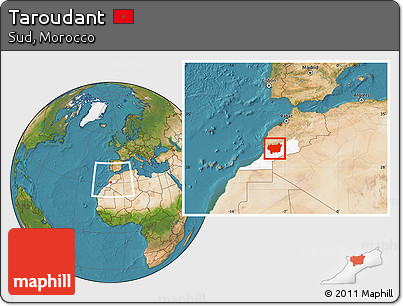Satellite Location Map of Taroudant, highlighted parent region, within the entire country