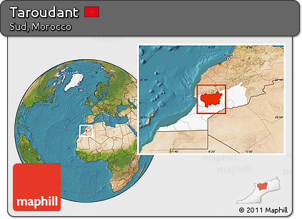 Satellite Location Map of Taroudant, highlighted parent region