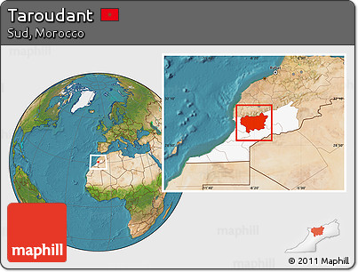 Satellite Location Map of Taroudant, highlighted parent region