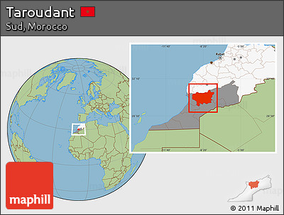 Savanna Style Location Map of Taroudant, highlighted country, highlighted parent region
