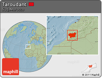 Savanna Style Location Map of Taroudant, hill shading