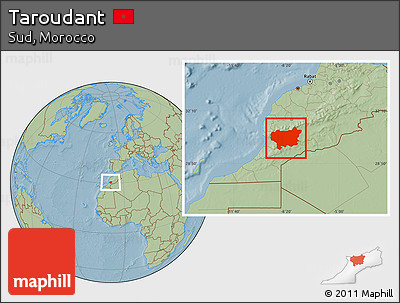 Savanna Style Location Map of Taroudant, hill shading