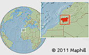 Savanna Style Location Map of Taroudant, hill shading