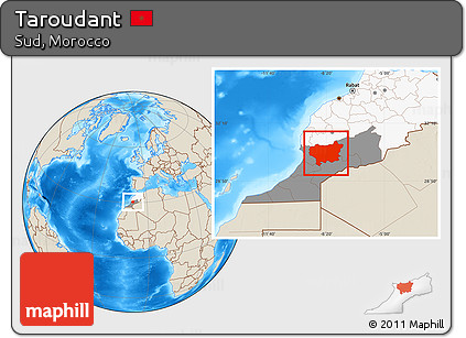 Shaded Relief Location Map of Taroudant, highlighted country, highlighted parent region