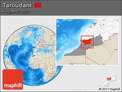 Shaded Relief Location Map of Taroudant, highlighted country, highlighted parent region