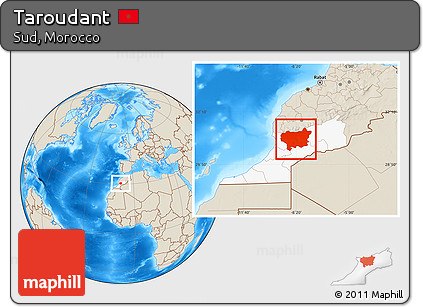 Shaded Relief Location Map of Taroudant, highlighted parent region