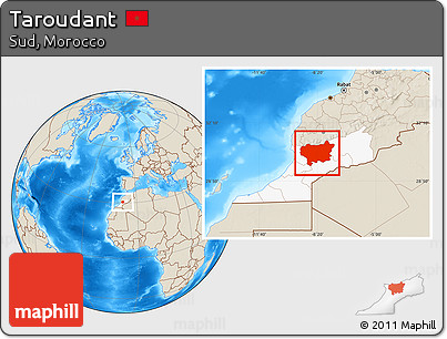 Shaded Relief Location Map of Taroudant, highlighted parent region