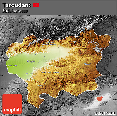 Physical Map of Taroudant, darken, desaturated