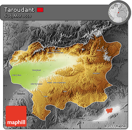 Physical Map of Taroudant, darken, desaturated