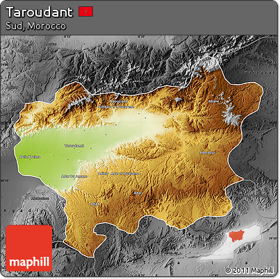 Physical Map of Taroudant, darken, desaturated