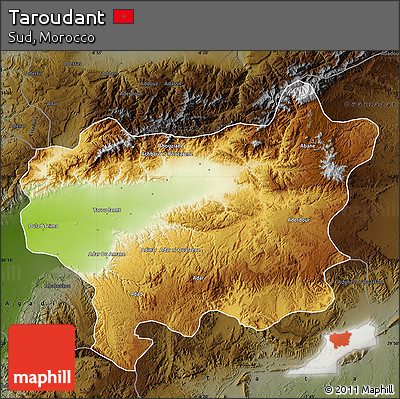 Physical Map of Taroudant, darken