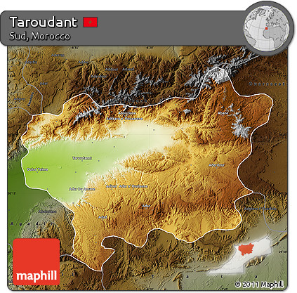 Physical Map of Taroudant, darken