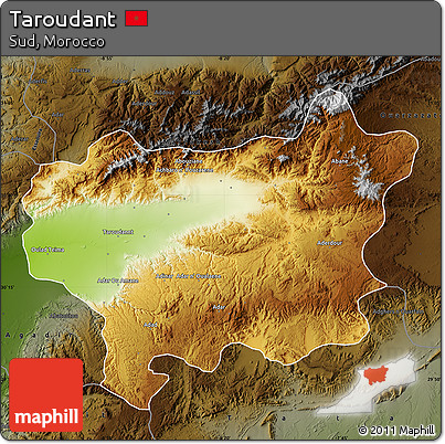 Physical Map of Taroudant, darken