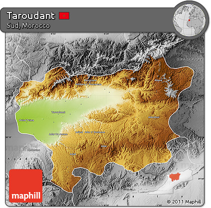 Physical Map of Taroudant, desaturated