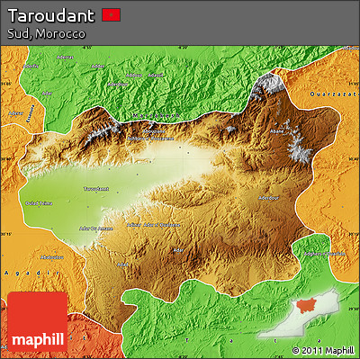 Physical Map of Taroudant, political outside