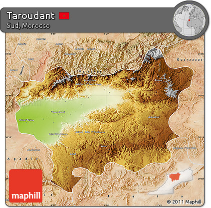 Physical Map of Taroudant, satellite outside