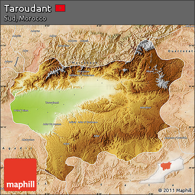 Physical Map of Taroudant, satellite outside