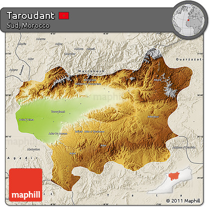 Physical Map of Taroudant, shaded relief outside