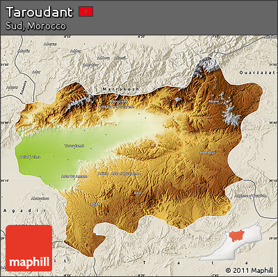 Physical Map of Taroudant, shaded relief outside
