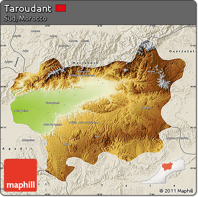 Physical Map of Taroudant, shaded relief outside