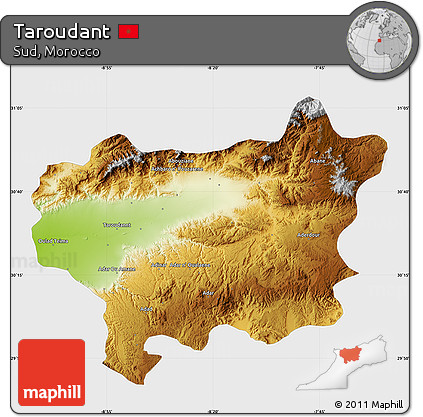 Physical Map of Taroudant, single color outside