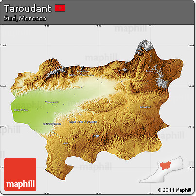 Physical Map of Taroudant, single color outside