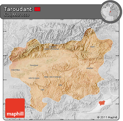 Satellite Map of Taroudant, lighten, desaturated