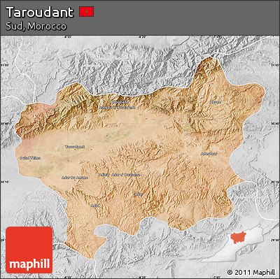 Satellite Map of Taroudant, lighten, desaturated