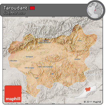 Satellite Map of Taroudant, lighten, semi-desaturated