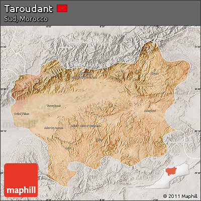 Satellite Map of Taroudant, lighten, semi-desaturated