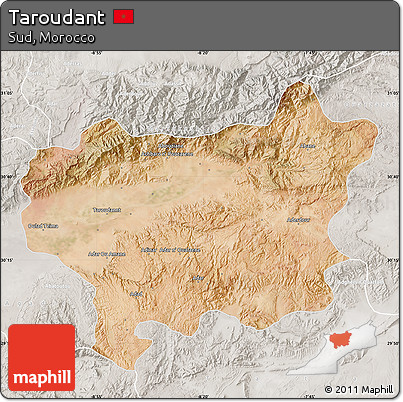 Satellite Map of Taroudant, lighten, semi-desaturated