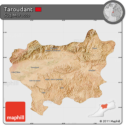Satellite Map of Taroudant, single color outside