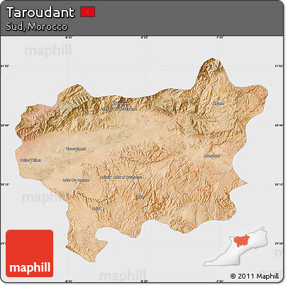 Satellite Map of Taroudant, single color outside