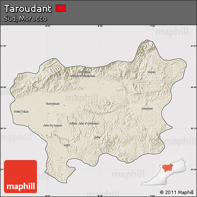 Shaded Relief Map of Taroudant, cropped outside