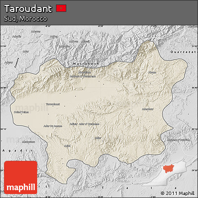Shaded Relief Map of Taroudant, desaturated
