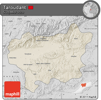 Shaded Relief Map of Taroudant, desaturated