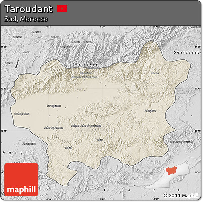 Shaded Relief Map of Taroudant, desaturated