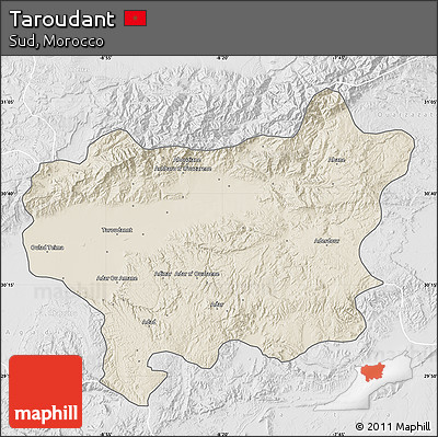 Shaded Relief Map of Taroudant, lighten, desaturated