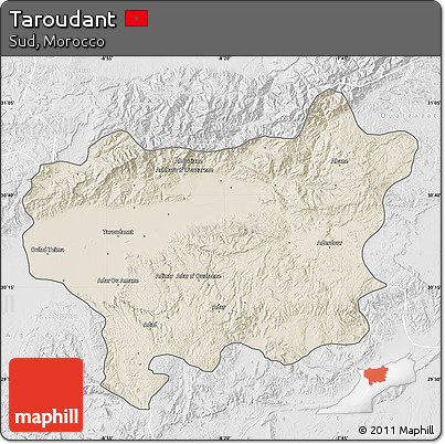 Shaded Relief Map of Taroudant, lighten, desaturated