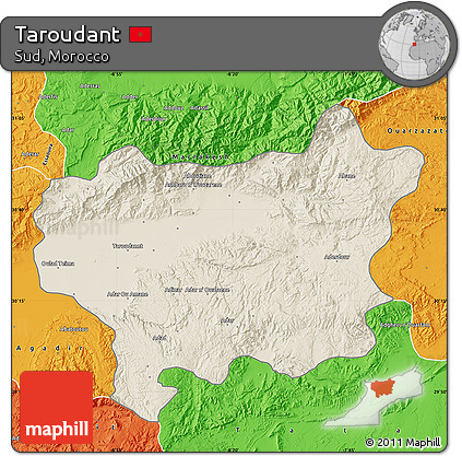 Shaded Relief Map of Taroudant, political outside