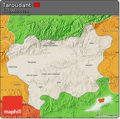 Shaded Relief Map of Taroudant, political outside