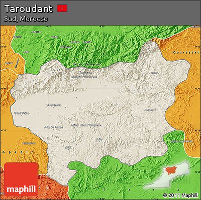 Shaded Relief Map of Taroudant, political outside