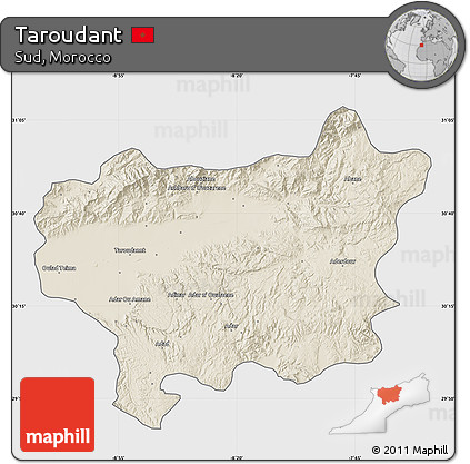 Shaded Relief Map of Taroudant, single color outside
