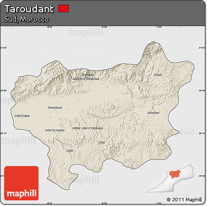 Shaded Relief Map of Taroudant, single color outside
