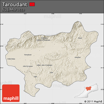 Shaded Relief Map of Taroudant, single color outside