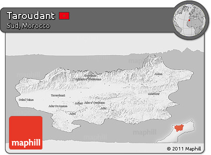 Gray Panoramic Map of Taroudant, single color outside