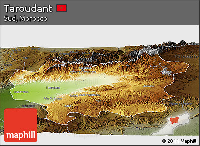 Physical Panoramic Map of Taroudant, darken