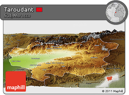Physical Panoramic Map of Taroudant, darken